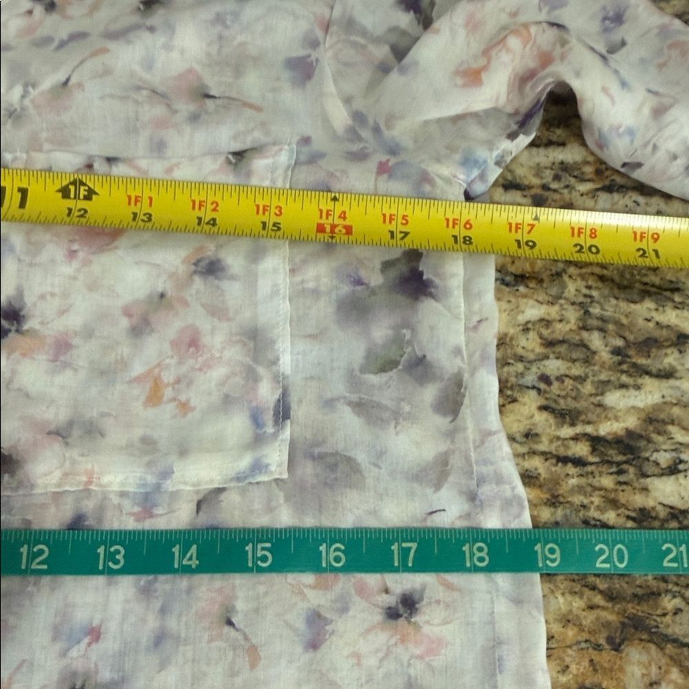 Cloth & Stone XS Watercolor Floral Sheer Button Front Pocket Blouse - Picture 10 of 11